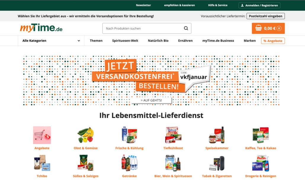 Lebensmittel auf Rechnung kaufen bei Mytime.de
